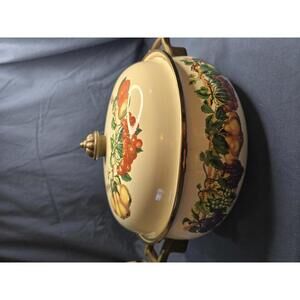 Vintage Porcelain Casserole Brass Handles Villa Grande Tabletops Unlimited Grape
